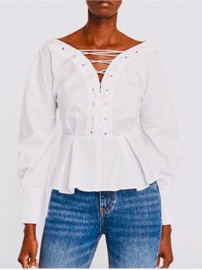 STAUD White Lace-Up Peplum Top